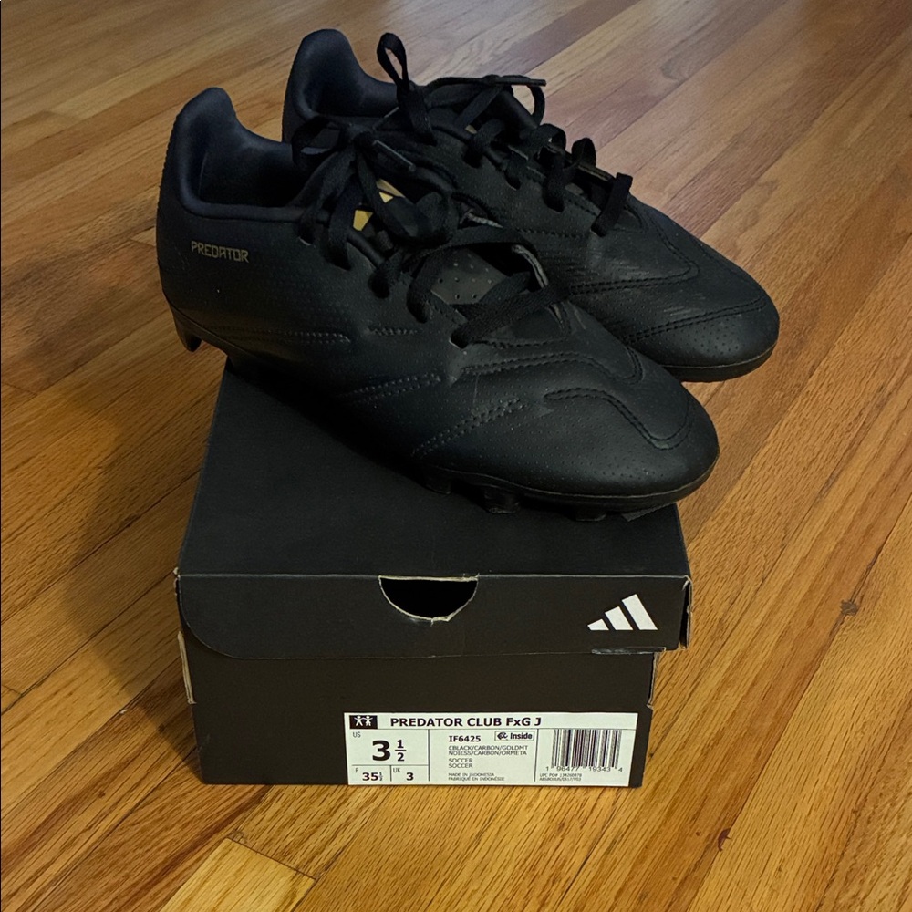 Adidas Kids Predator Club FG Black Cleats- w FREE shinguards